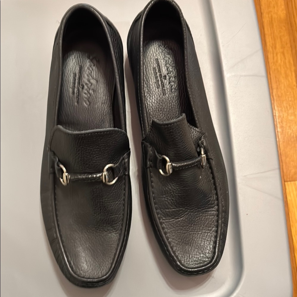 Black Leather Slip-On Loafers with Horsebit Accent